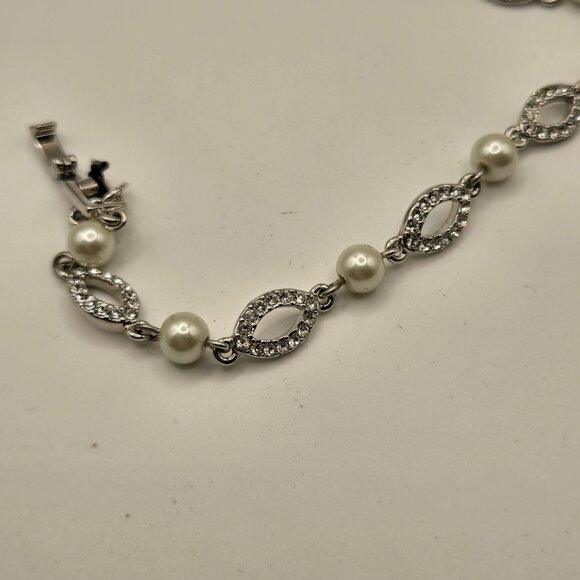 Givenchy Faux Pearl Rhinestone Bracelet Silver Tone - Picture 2 of 4